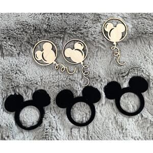 Mickey Mouse Plastic Napkin Ring Set Balloon Wood Shape Cutout Birthday Decor